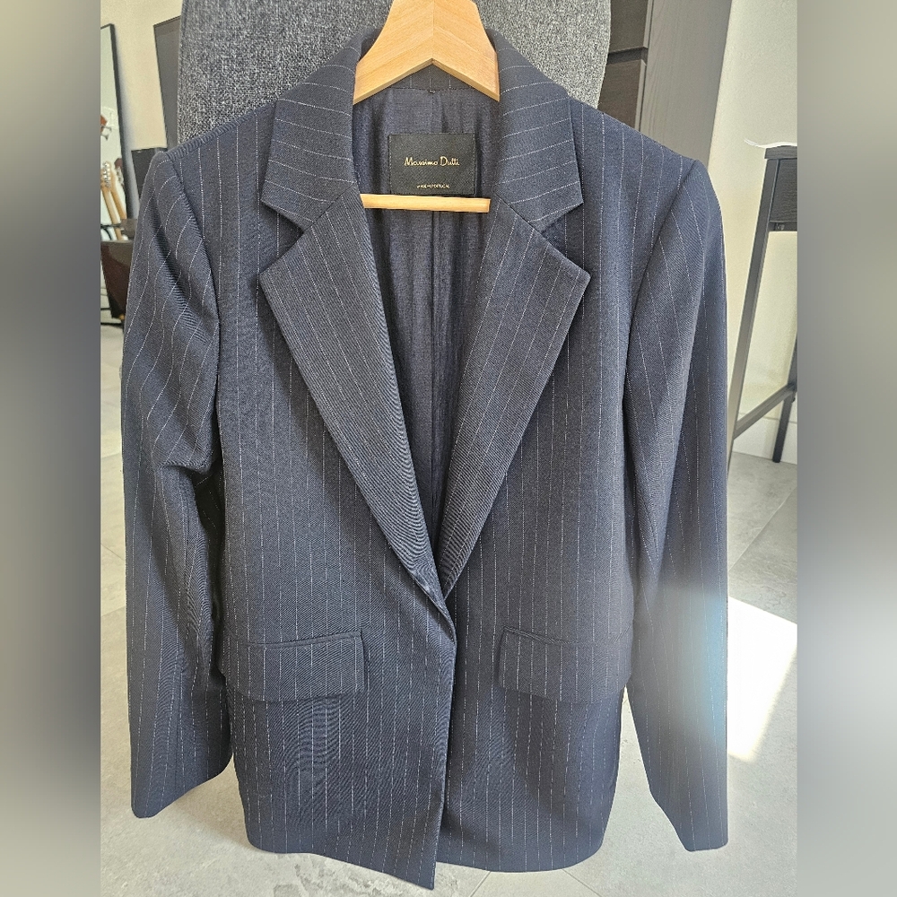 Massimo Dutti Dark Blue Striped Blazer